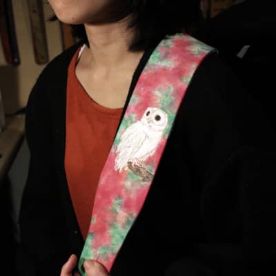 burnyblack guitar strap leather - owl 3 pink for sale