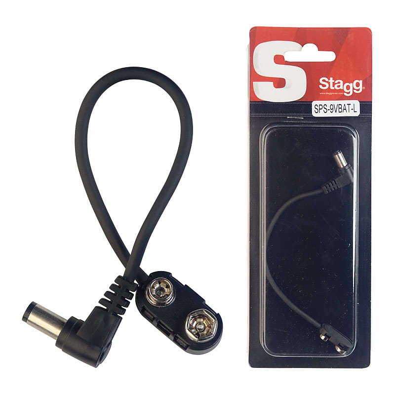 Stagg SPS-9VBAT-L 9V Battery Snap to 2.1mm Right-Angle DC Power Supply  Cable - 15cm
