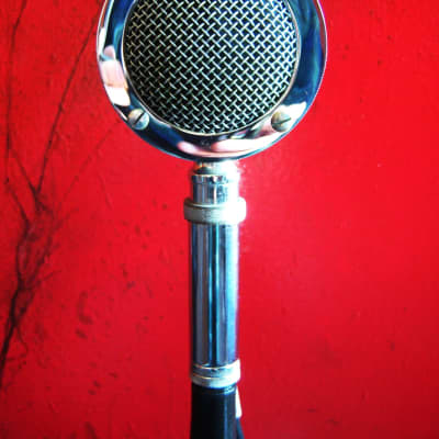 Vintage RARE 1950's Astatic D-104 crystal "Lollipop" microphone Chrome w period Astatic E6G desk stand image 3