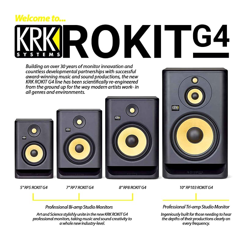 KRK Generation 4 Rokit RP5 G4 5 Powered Near-Field Studio Monitor Speakers  Package