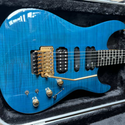 1997 Fernandes Made in Japan FR-155s Translucent Blue Flame top Revolver  Sustainer Original Flight Case RARE!!! | Reverb