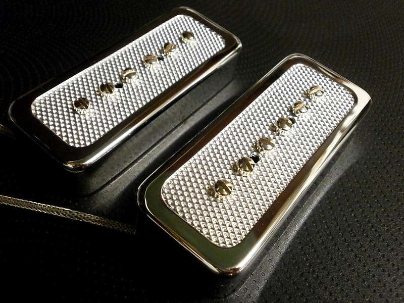 FOIL P90 soap bar Pickups SET SILVER / CHROME cover Bridge And Neck Fits  Gibson SG LP Junior Q