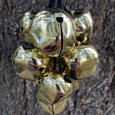 Upcycled Percussion - XL Sleigh Bell Hand Rattle - Giant Gold Bells #1 image 3