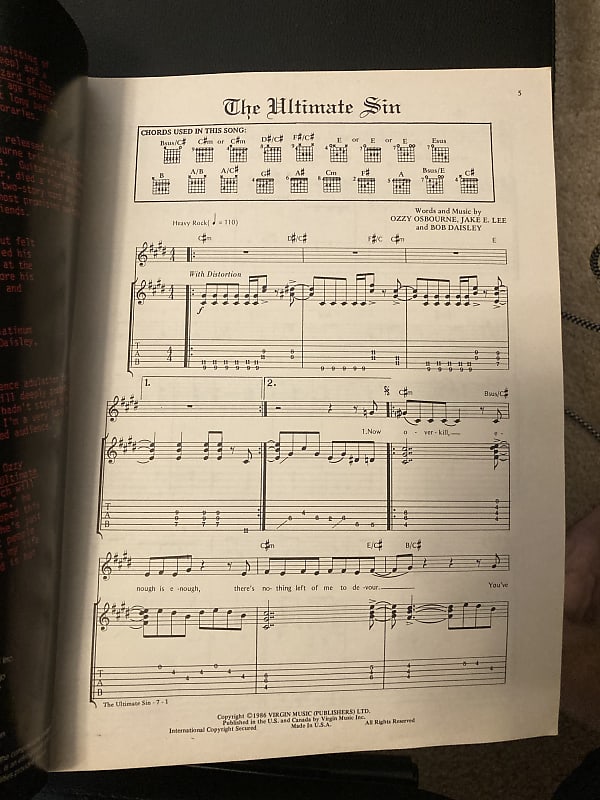 OZZY OSBOURNE / The Ultimate Sin バンドスコア OZZY OSBOURNE THE ULTIMATE SIN JAPAN GUITAR SCORE BOOK TAB