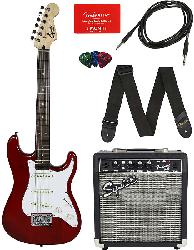 Fender Squier Short Scale 24-Inch Strat Pack - Transparent Red w/ Tuner image 1