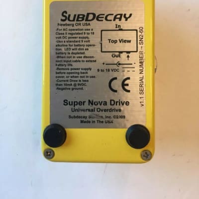 Subdecay Super Nova Drive V1 Class A Overdrive Rare Yellow Guitar Effect Pedal image 6