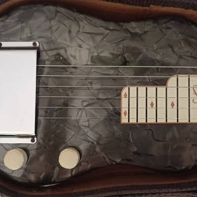 Magnatone Lap Steel 1950's - Grey marble celluloid/pearloid wrap with decal fretboard image 3
