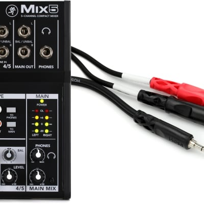 Mackie Mix5 5-channel Compact Mixer  Bundle with Hosa CMP-153 Stereo Breakout Cable - 3.5mm TRS Male to Left and Right 1/4-inch TS Male - 3 foot image 1