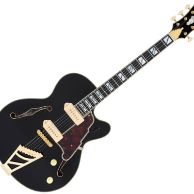 D'Angelico Excel 59 Hollowbody Electric Guitar - Solid Black with Stairstep Tailpiece image 2