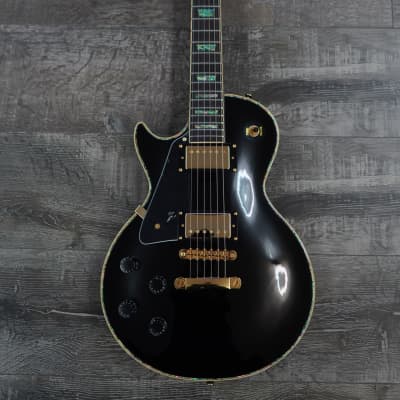 AIO SC77 Left-Handed Electric Guitar - Solid Black (Abalone Inlay) w/Gator GWE-LPS Case for sale