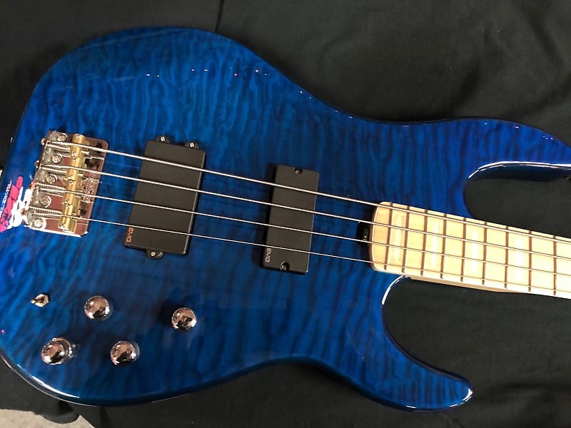 ESP LTD SURVEYOR-414 Quilted Maple 4-String Electric Bass Guitar See-Thru Blue image 1