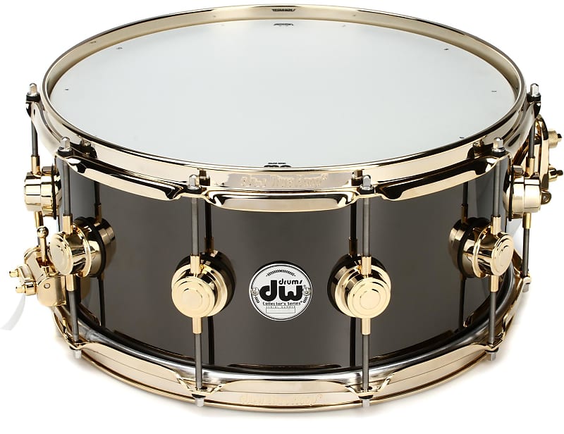 DW Collector's Series Metal Snare Drum - 6.5 x 14 inch - Black Nickel Over Brass with Gold Hardware image 1