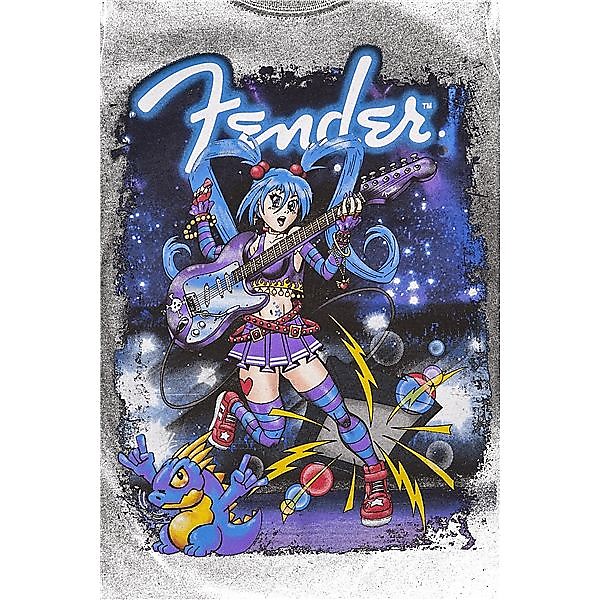Fender Girls' Anime Rocker T-Shirt, Black, S (6yr) 2016 image 3