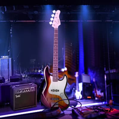 Glarry GJazz Electric Bass Guitar w/ 20W Electric Bass Amplifier Sunset image 11