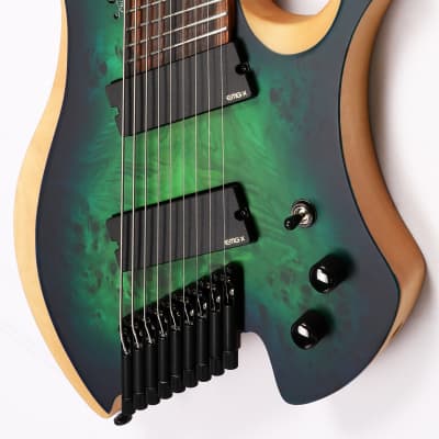 AGILE 9 String Fan Fret  headless Electric Guitar CHIRAL PARALLAX 92528 EB EMG SS SATIN GREEN / BLUE image 6