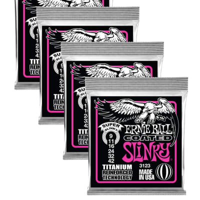 Ernie Ball P03123 ^4 Coated Super Slinky Strings9-42, 4 Pack