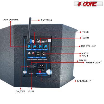 5 Core Voice Amplifier 200W Active Portable PA Speaker System w Wireless Lavalier Microphone • Personal Active PA System w EQ Control • AUX • 2 Mic Input for Teaching Conference Meeting- 5C APS image 3