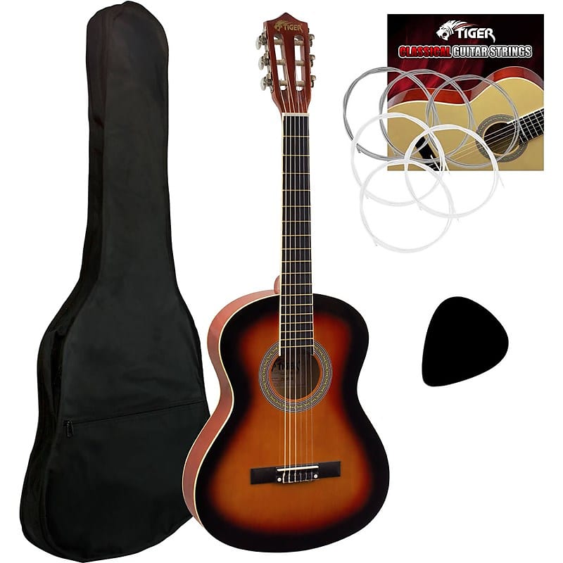 Tiger CLG2 Classical Guitar Starter Pack, 3/4 Size, Sunburst image 1