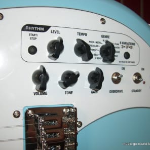 Vox Apache 1 Teardrop Seafoam Blue Travel Guitar with Built-in Amp and Rhythms and Gig Bag image 4