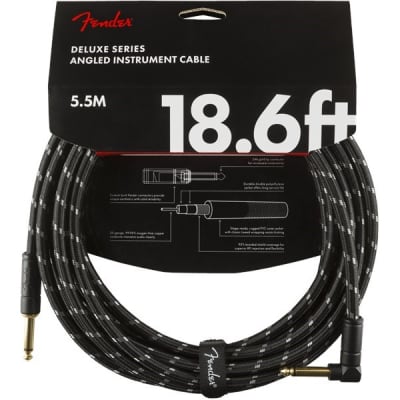 Fender Deluxe Instrument Cable, Angled/Straight, 5.7m/18.6ft, Black Tweed for sale