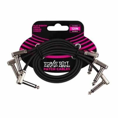 Ernie Ball 12” Flat Ribbon Patch Cable 3-Pack Black for sale
