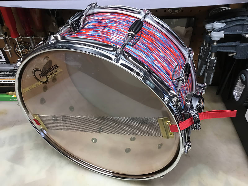 awdrums 6.5”x14” Snare Drum Red Psychedelic Mod “Aged” | Reverb