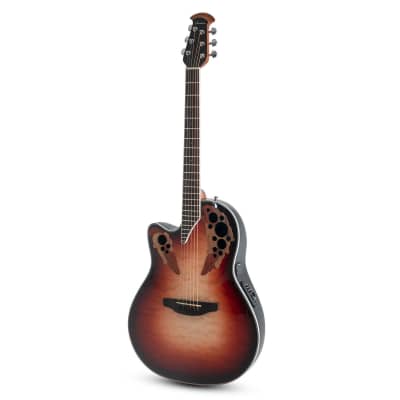 Ovation Celebrity Elite Plus E-Acoustic Guitar CE44LX-1R, MS/Mid/Cutaway, Ruby Burst, Lefty for sale