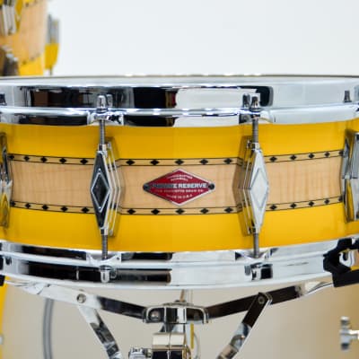 Craviotto 13/16/22/5.5x14 solid maple drum set. Private Reserve Pre-order.  Yellow/curly/Yellow image 5