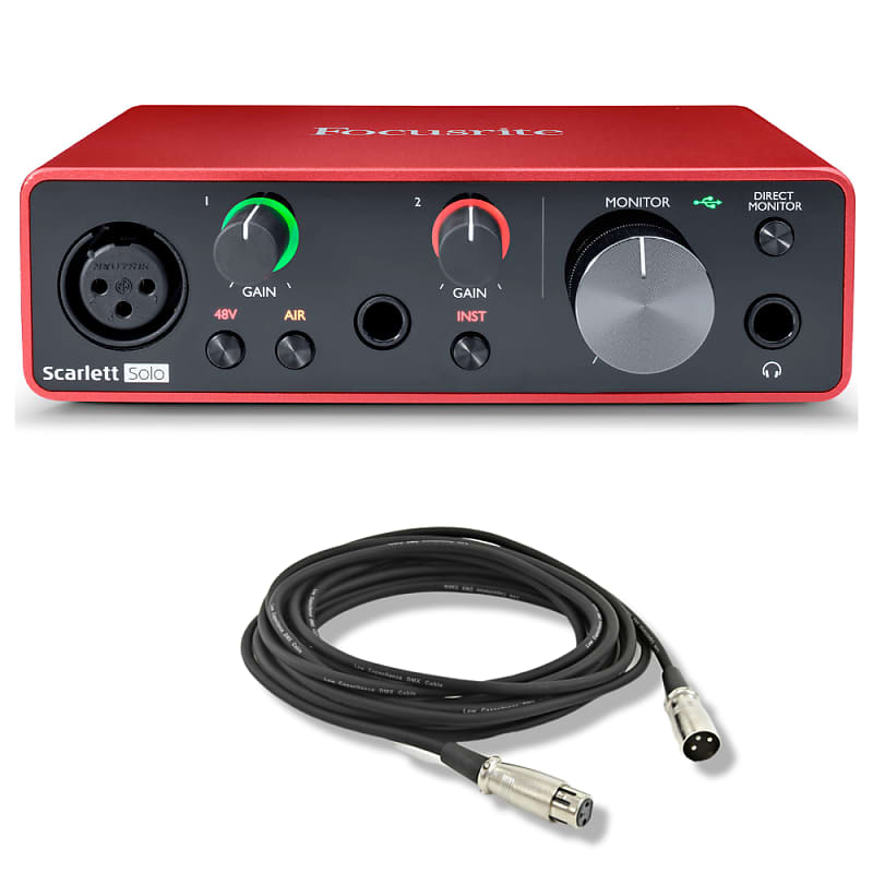 Focusrite Scarlett Solo 3rd Gen USB Audio Interface Bundle with XLR Cable  and Polishing Cloth