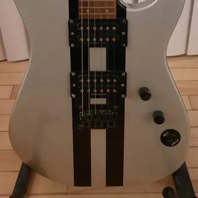 Squier Showmaster HH Rally Stratocaster Silver w/ Black Racing Stripe for sale