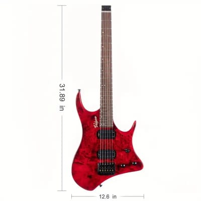 Volgoa GTWT-01 6-String Headless Electric Guitar with Flame Maple Veneer and Maple Neck - Purple image 5