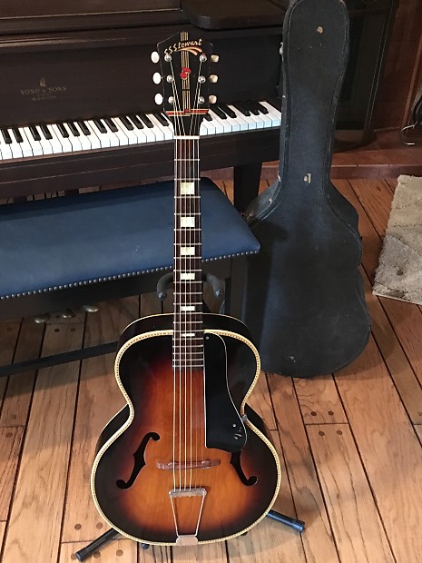 Vintage S.S. Stewart Archtop Acoustic Guitar Model 9010 w Original Case Papers Late 1930 s 40 s