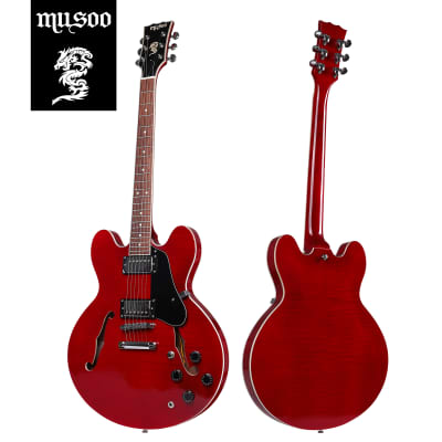 Musoo 335 Jazz Electric Guitar Flame Maple Top Semi-hollow Style Guitar Body for sale