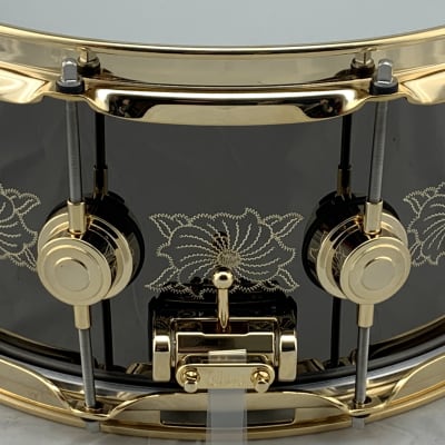 DW 6.5x14 Black Nickel/Gold over Brass Snare Drum -Hand Engraved by John Aldridge (25th Anniversary) image 6