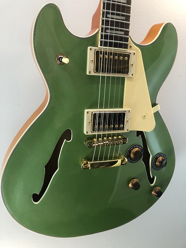 Harley Benton HB-35Plus Metallic Green Semi-Hollow Body Guitar with Gold  Hardware 2022