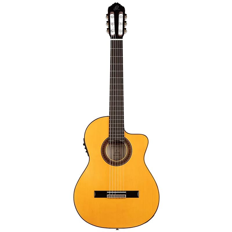 Ortega Traditional Series - Made in Spain Flamenco Solid Top Thinline  Acoustic-Electric Classical Guitar w/ Bag