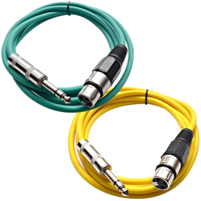2 Pack of 1/4 Inch to XLR Female Patch Cables 6 Foot Extension Cords Jumper - Green and Yellow image 1