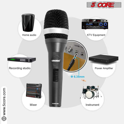 5 Core Professional Dynamic Microphone Cardioid Unidirectional Handheld Vocal Mic 3 Piece Karaoke for Singing Wired Microfono with Detachable 12ft XLR Cable, Mic Clip, Carry Bag 5C-POWER 3PCS image 12