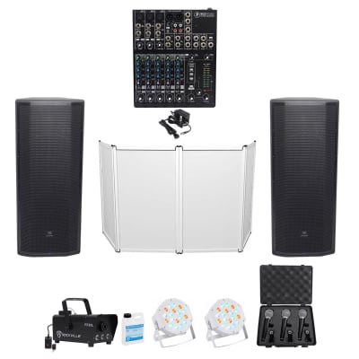 JBL DJ PACKAGE w/ 2) Dual 15” Speakers+Mackie Mixer+Facade+Mics+Fogger+Par Cans image 12