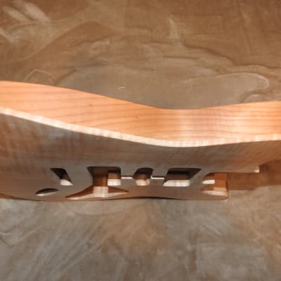 Unfinished Stratocaster Body Book Matched Figured Flame Maple Top 2 Piece Alder Back Chambered, Standard Tele Pickup Routes Arm Contour 3lbs 8.7oz! image 24