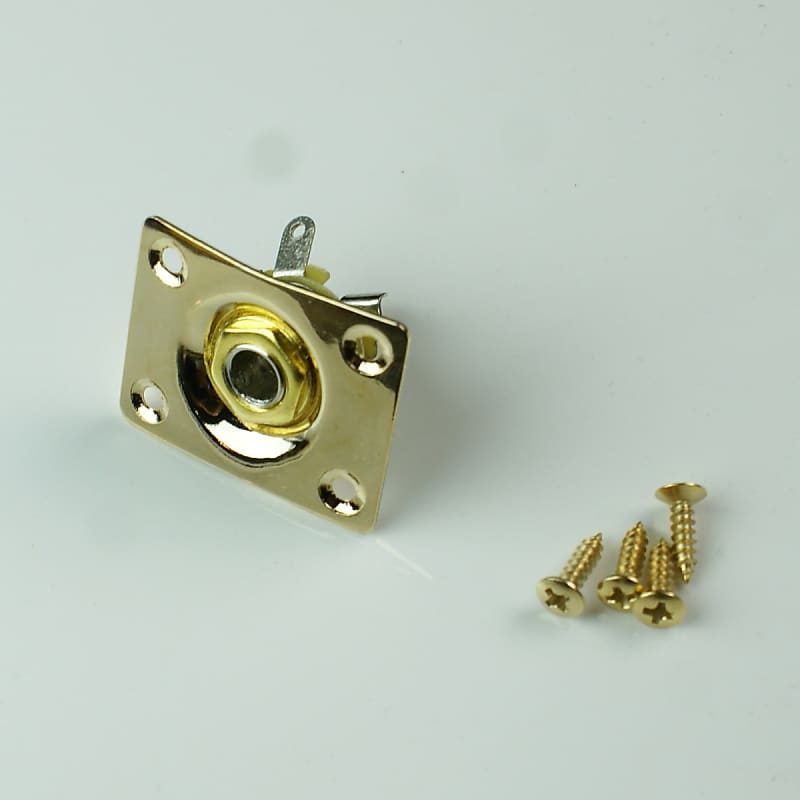 Electric Guitar 1/4" Output Jack Socket ,Square Plate /Gold Reverb