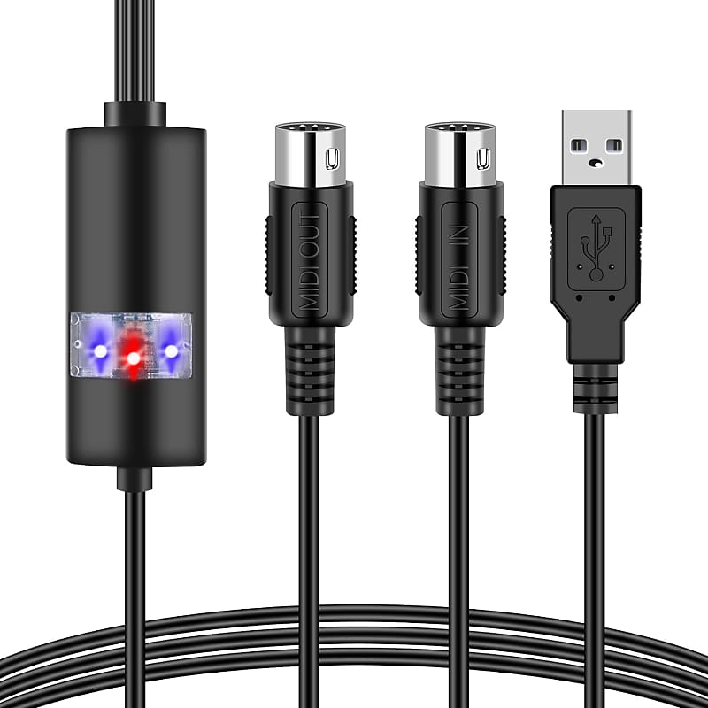 Usb Midi Cable-Upgrade Professional Midi To Usb In-Out Cable Adapter  Converter Connect Piano Keyboard To Pc/Laptop For Editing&Recording  2M(6.5Ft) (Black)