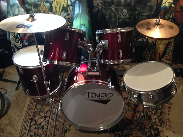Dixon Pearl Tempo 5 Piece Drum Kit W Sabian B8 Cymbals 2000 Red Metallic
