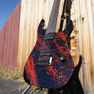 Schecter USA CUSTOM SHOP - Black w/ Blood Splatter - Keith Merrow KM-7 - Hybrid 7-String Electric Guitar w/ Case (2023) image 6