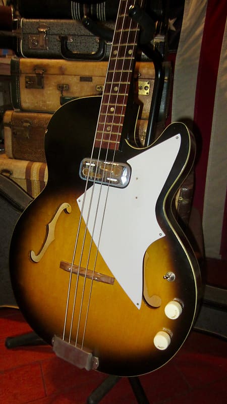 Vintage 1960's Harmony H-22 Hollowbody Bass Guitar Sunburst | Reverb