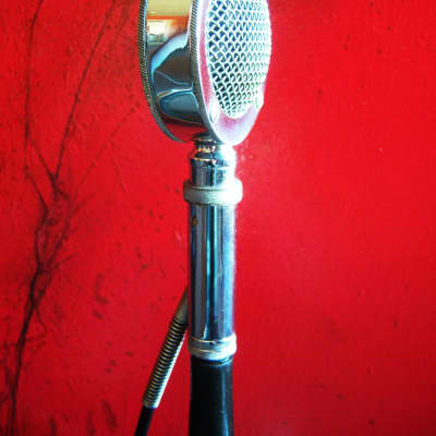 Vintage RARE 1950's Astatic D-104 crystal "Lollipop" microphone Chrome w period Astatic E6G desk stand image 4