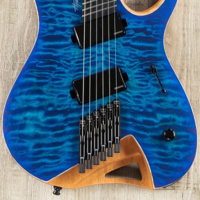 Mayones Hydra Elite VF 6 Multi-Scale Headless Guitar, Blue Satin, Quilt Maple Top, Fishman Fluence image 1
