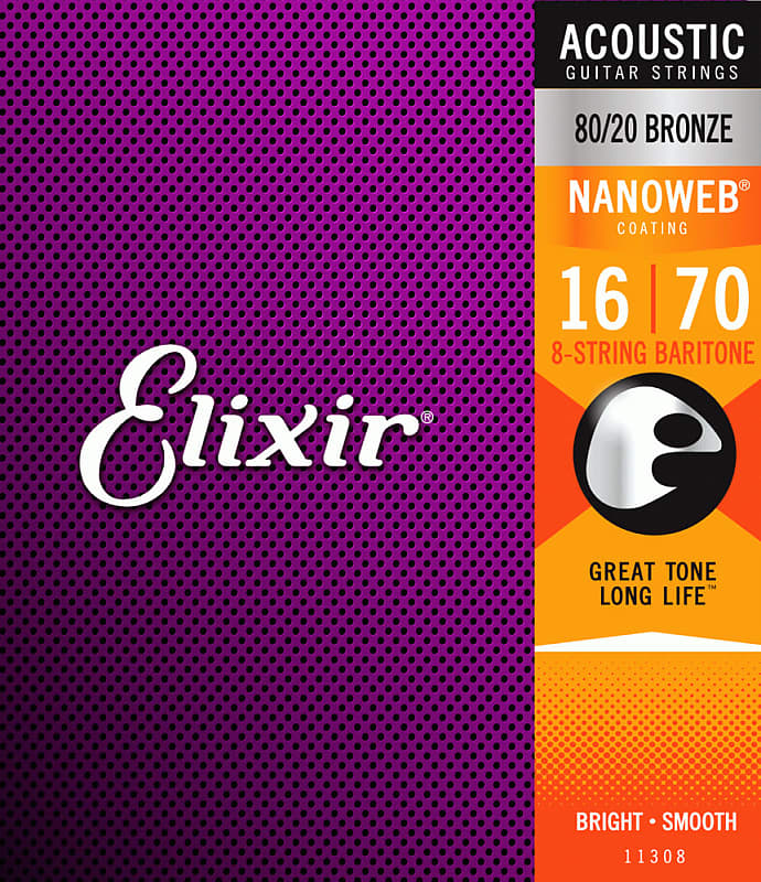 Elixir 11308 Acoustic 80/20 8 String Baritone Nanoweb Strings image 1