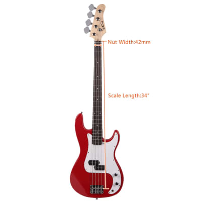 New Glarry GP Electric Bass Guitar Red w/ 20W Amplifier image 7