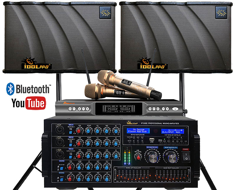 IDOLpro 6000W Bluetooth Mixing Amplifier Plus 1000W Speakers & Wireless Microphones Karaoke System image 1